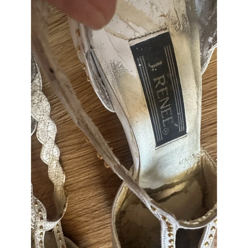Vintage J. Renee Ivory Leather Pointed Toe Studded Slingback Ankle Strap 8.5